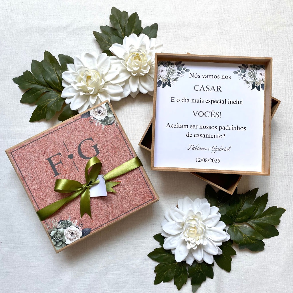 Caixa convite para padrinhos de casamento MDF Verde Oliva em Oferta na Shopee