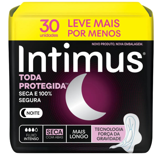 Absorvente Intimus Gel Noturno Seca, Com Abas, 30 Unidades