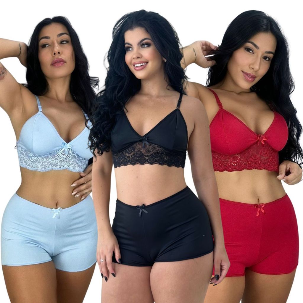 Conjunto Doll Sexy Confortável Short Doll Renda Liso Top Verão Lingerie Curto Moda Roupa Dormir em Oferta na Shopee