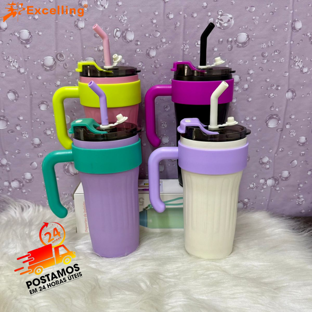 Caneca térmica Copo Inox 316 com tampa e canudo Alumínio 800 ML ZQL-60