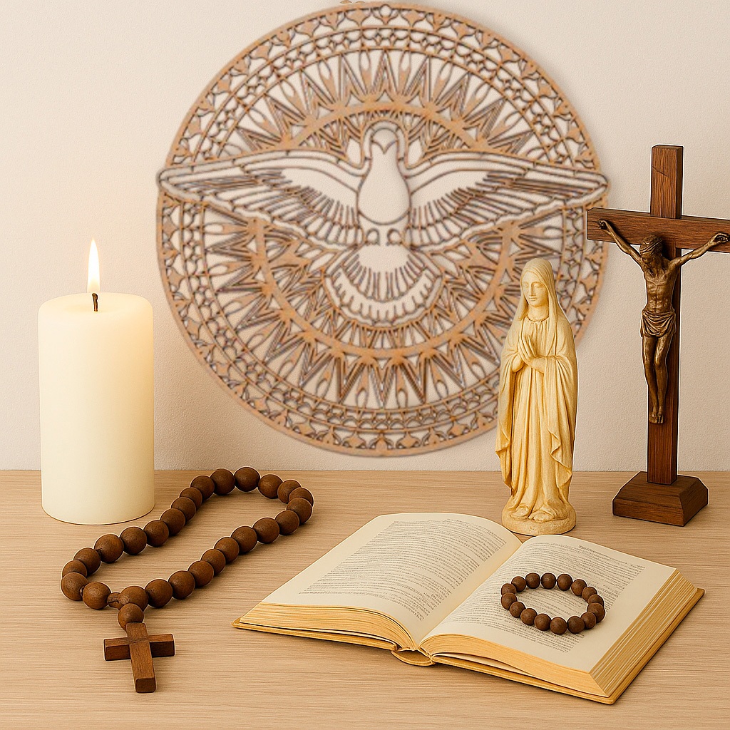Mandala Decorativa Espírito Santo em MDF Cru Parede Sala Quarto Oratório Fé Católica