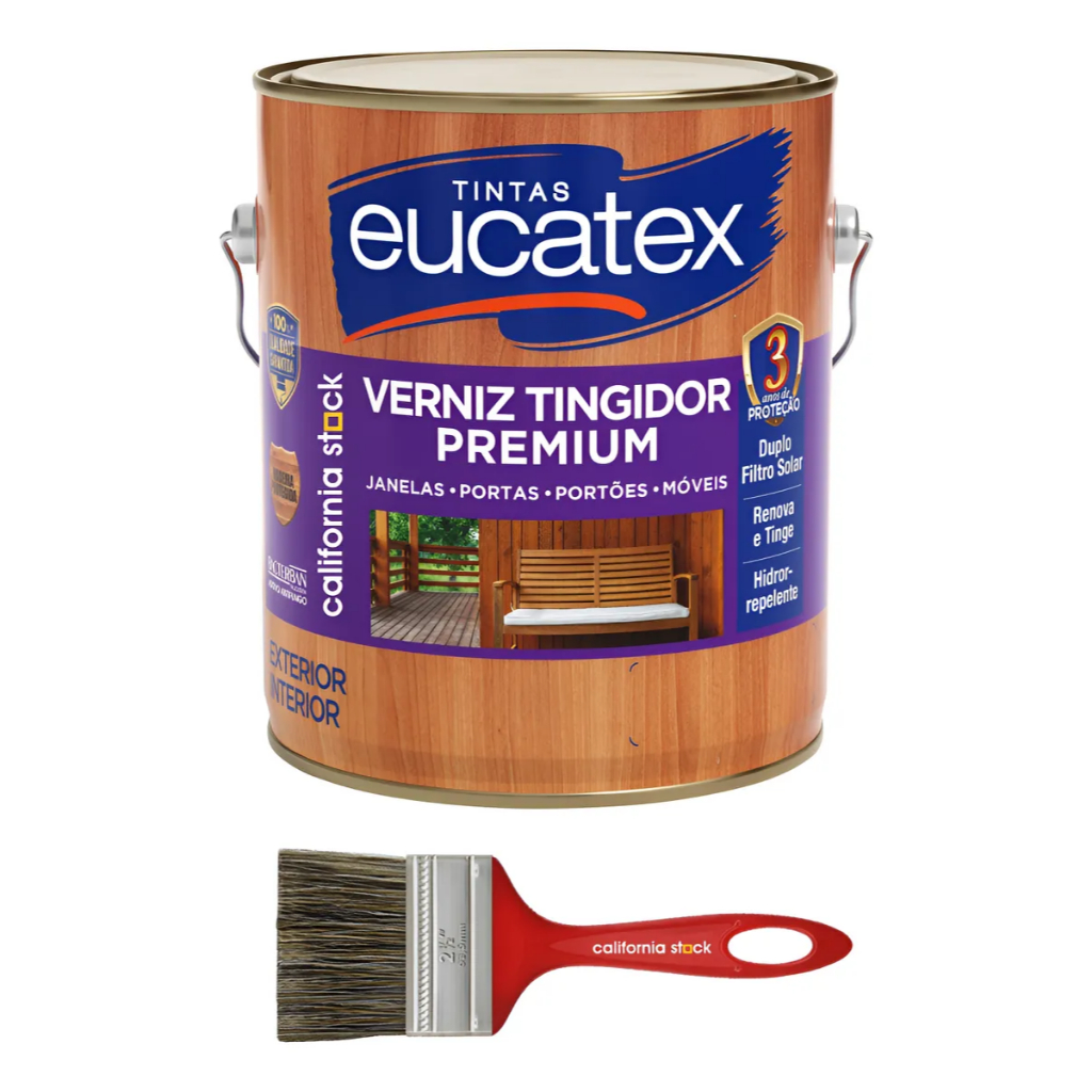 Kit Verniz Brilhante Para Madeira 3,6l Eucatex Pincel Cores