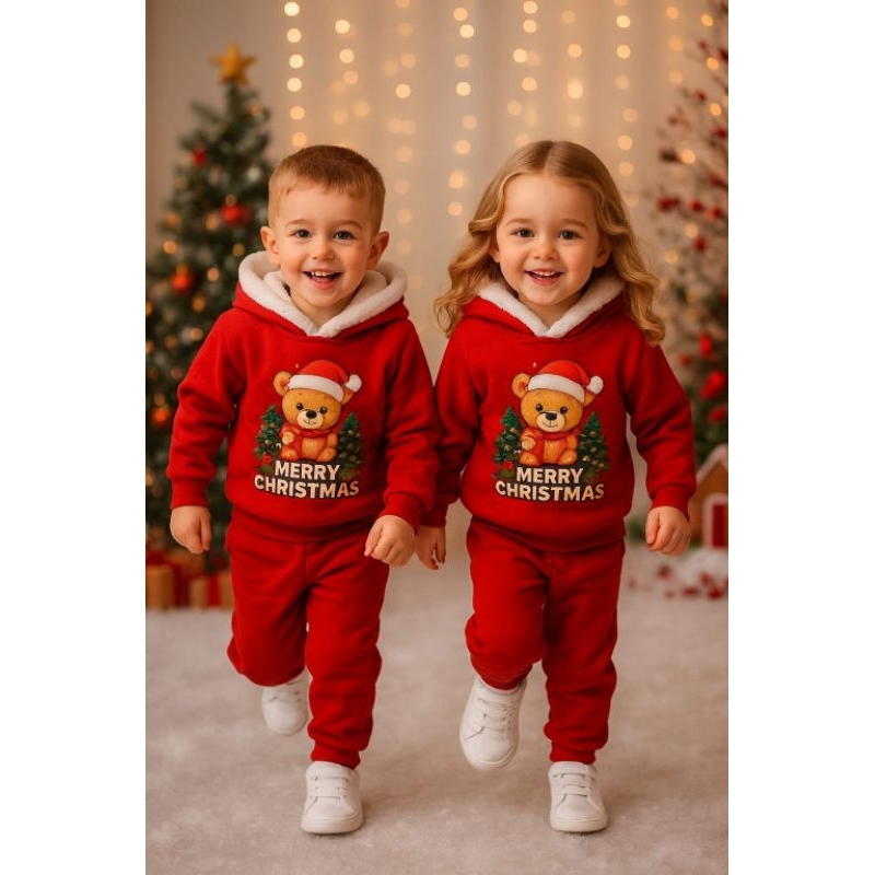 Look Infantil Natal Vermelho – Moletom  touca Peluciado e Calça Envio Imediato