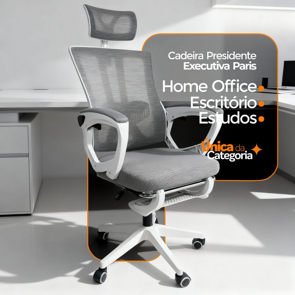 Kit 2 Cadeiras de Escritório Presidente Executiva Oficial Paris Cinza + E-book · foto 2