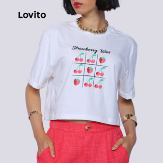 Lovito x Glenda T-Shirt Cropped Manga Curta Moda Estampa Divertida Morangos LB1386BRL1416 em Oferta na Shopee