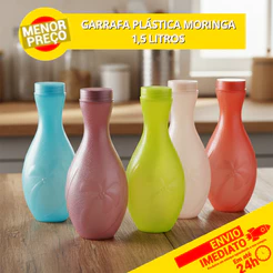 Garrafa Moringa Plástica P/ Geladeira Água Suco 1,5 Litros Cores Variadas com Tampa