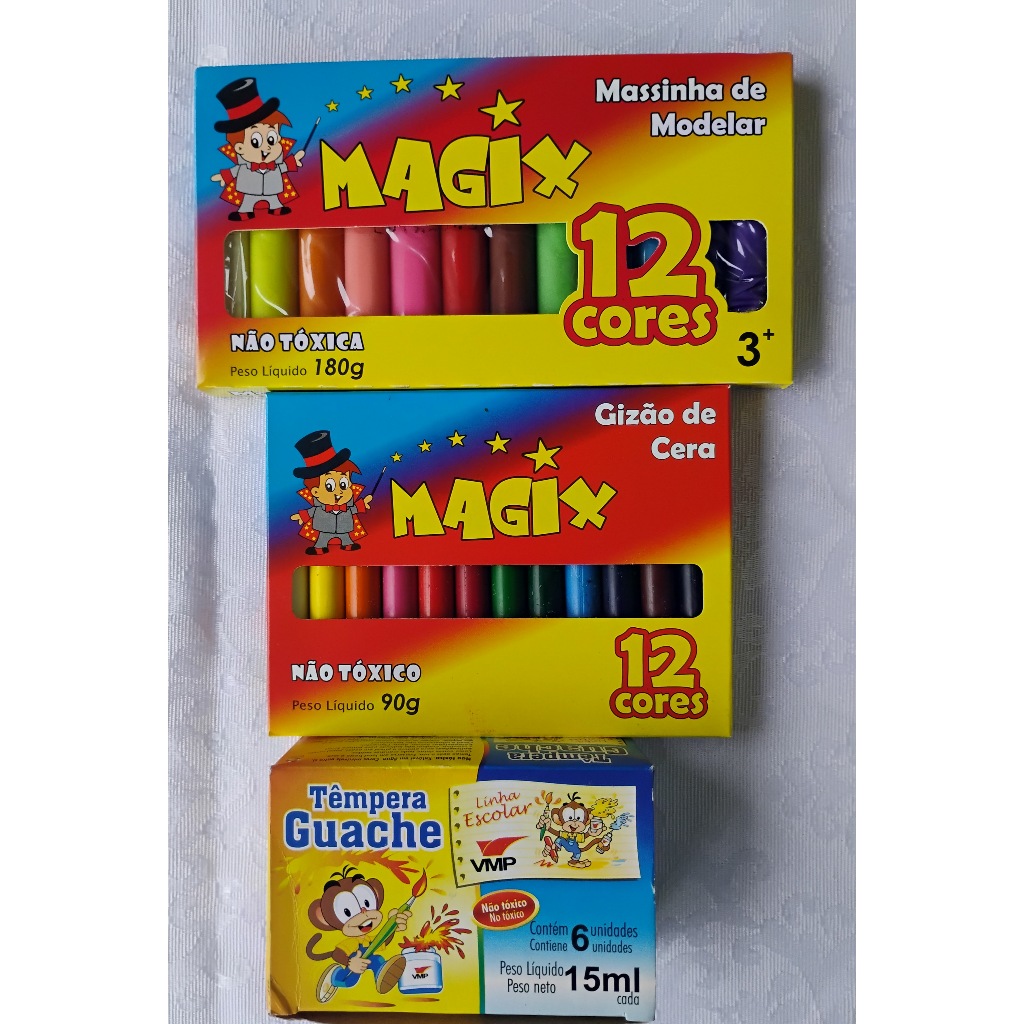 Kit Criativo Massinha de Modelar + Gizão de Cera + Têmpera Guache + 5 Moldes | Atividades Educativas