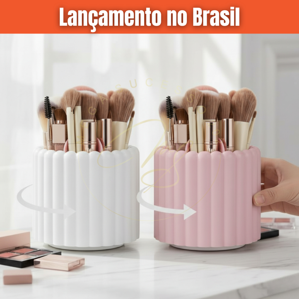 Organizador de Maquiagem Giratório 360° Branco ou Rosa Porta Pincéis e Cosméticos de Mesa - SQ8563 em Oferta na Shopee
