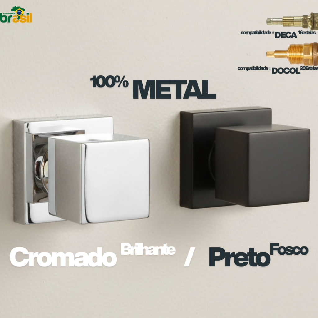 Acabamento Chuveiro Quadrado universal Metal Cromado Preto Registro Geral Pressão Gaveta Deca docol em Oferta na Shopee