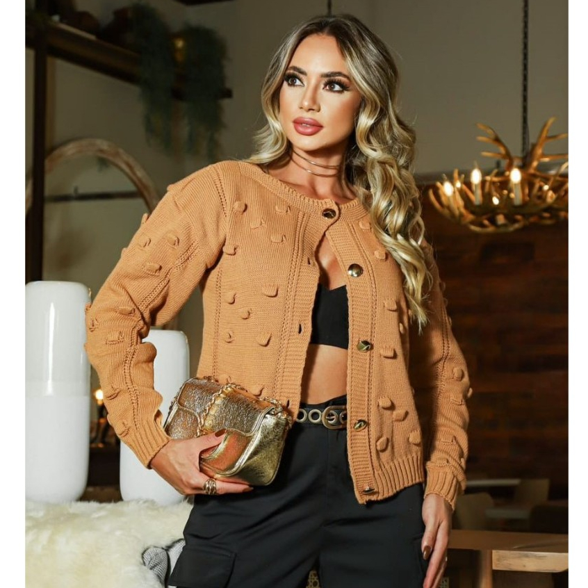 Casaco Jaqueta Feminina Cardigan de Inverno em Tricot Casual Elegante em Oferta na Shopee