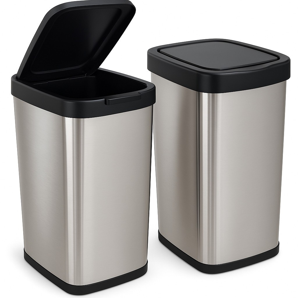 Lixeira Cesto Tipo Inox Metalizada 09 Litros Com Tampa Click Label Banheiro Escritório Cozinha