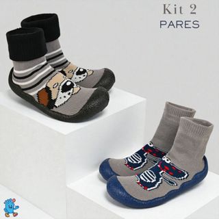 Kit 2 Pares Meia Calce Fácil Bebê Com Sola Infantil Menino Antiderrapante Confortável em Oferta na Shopee