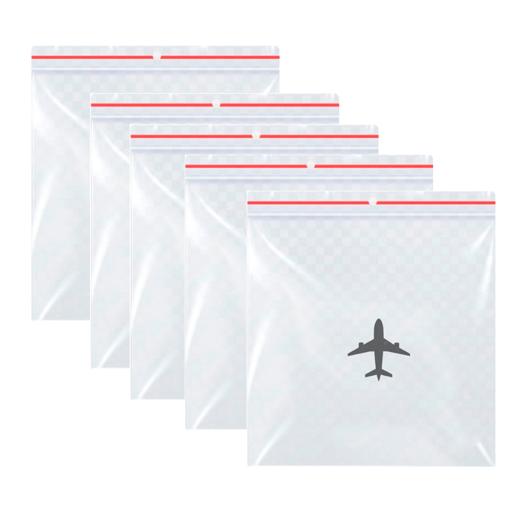 Imagem Kit Viagem 100 ml ANAC 5 Sacos Ziplock Transparentes para Líquidos Avião Aeroporto Organizador de Mala