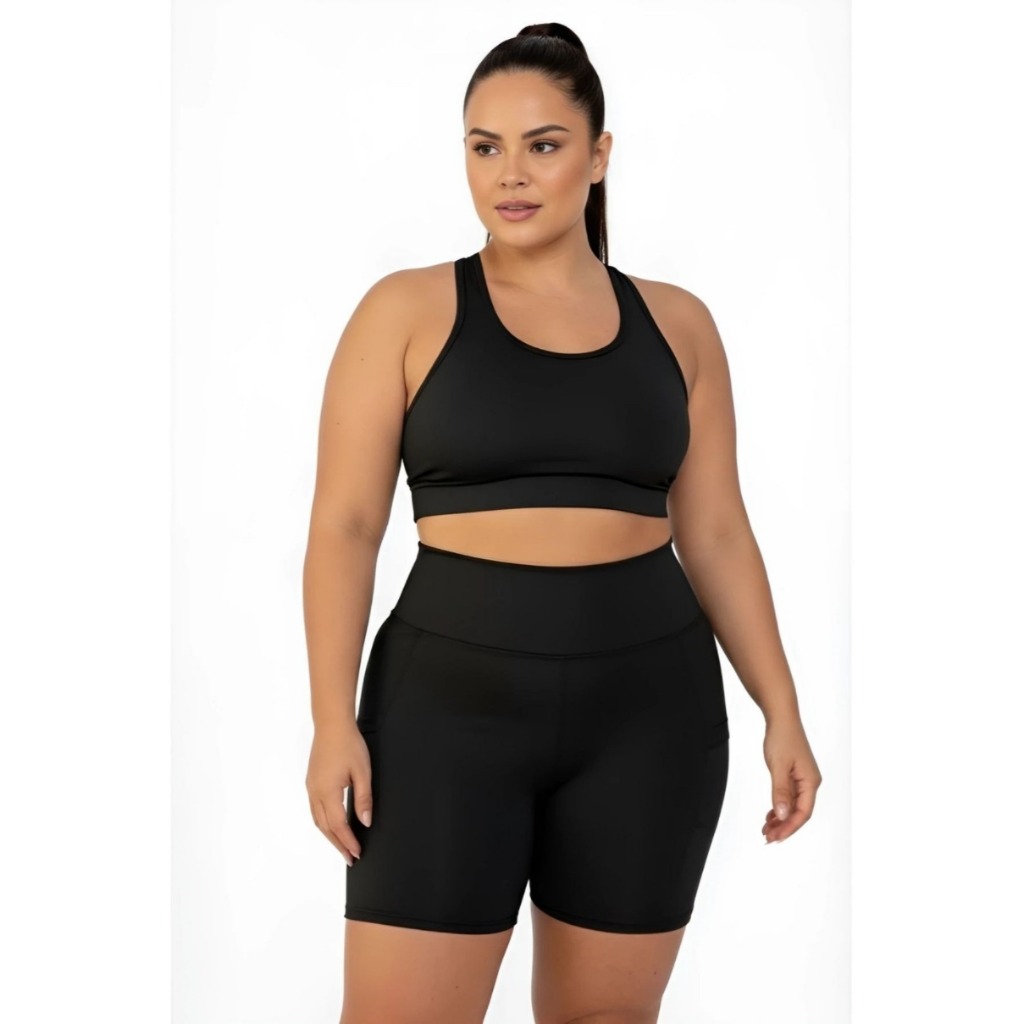 Conjunto Plus Size Top + Bermuda Fitness Academia Treino Básica Roupas Femininas em Oferta na Shopee