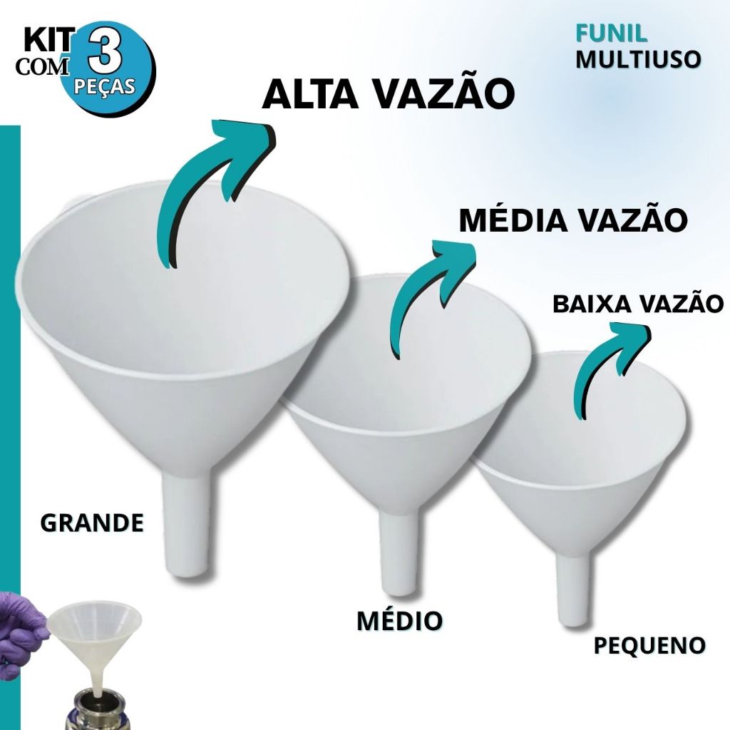 Kit Funil Plástico Cozinha 3 Und Branco Multiuso Oficina Artesanato Cozinha P M G em Oferta na Shopee