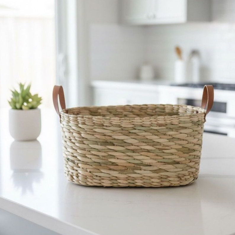 Cesta paozeira G em Palha de Taboa Com Alça de Couro em Oferta na Shopee