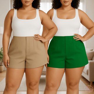 Short Alfaiataria Plus Size Feminino Cintura Alta Com Ziper  Lateral em Oferta na Shopee