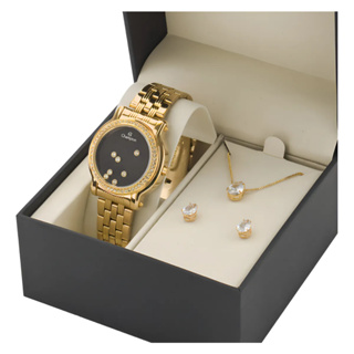 Relógio Feminino Champion Dourado Com Strass Digital Kit Colar e Brincos CH48055H em Oferta na Shopee