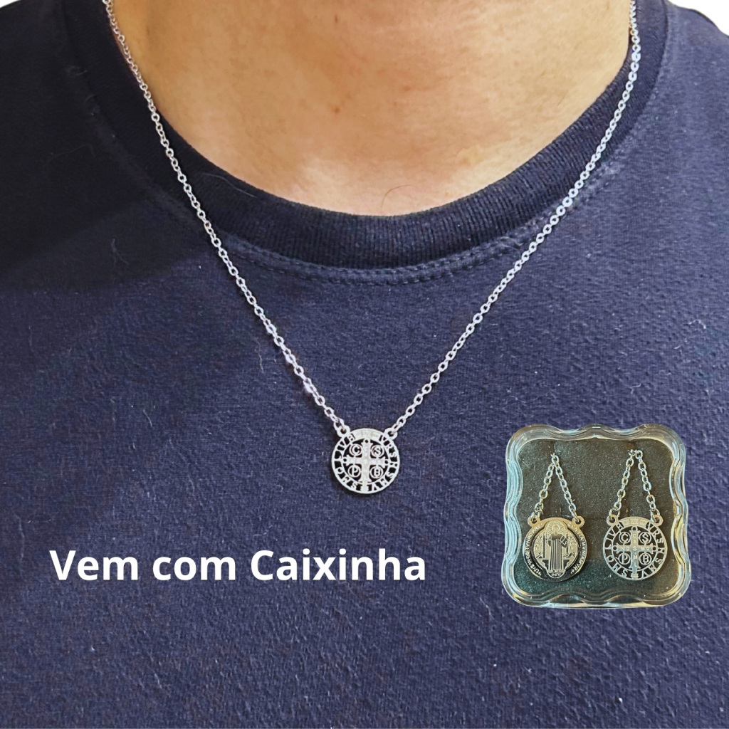 Escapulário Cruz de São Bento Redondo Aço Inox 316 66cm - Resistente Oxidação em Oferta na Shopee