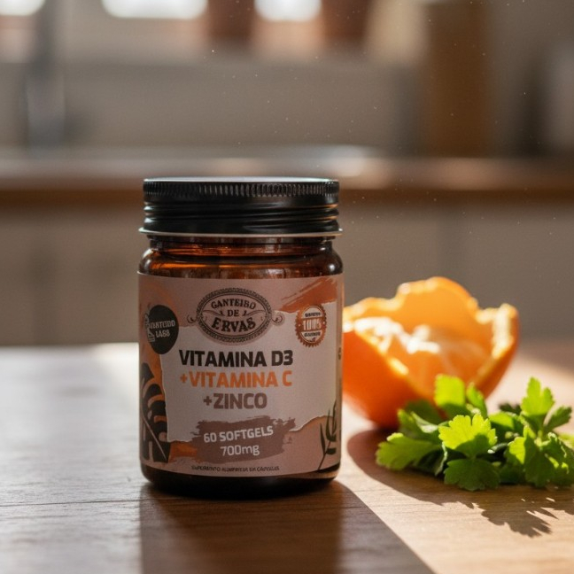 Vitamina D3 + Vitamina c + zinco 60 softgels canteiro de ervas em Oferta na Shopee