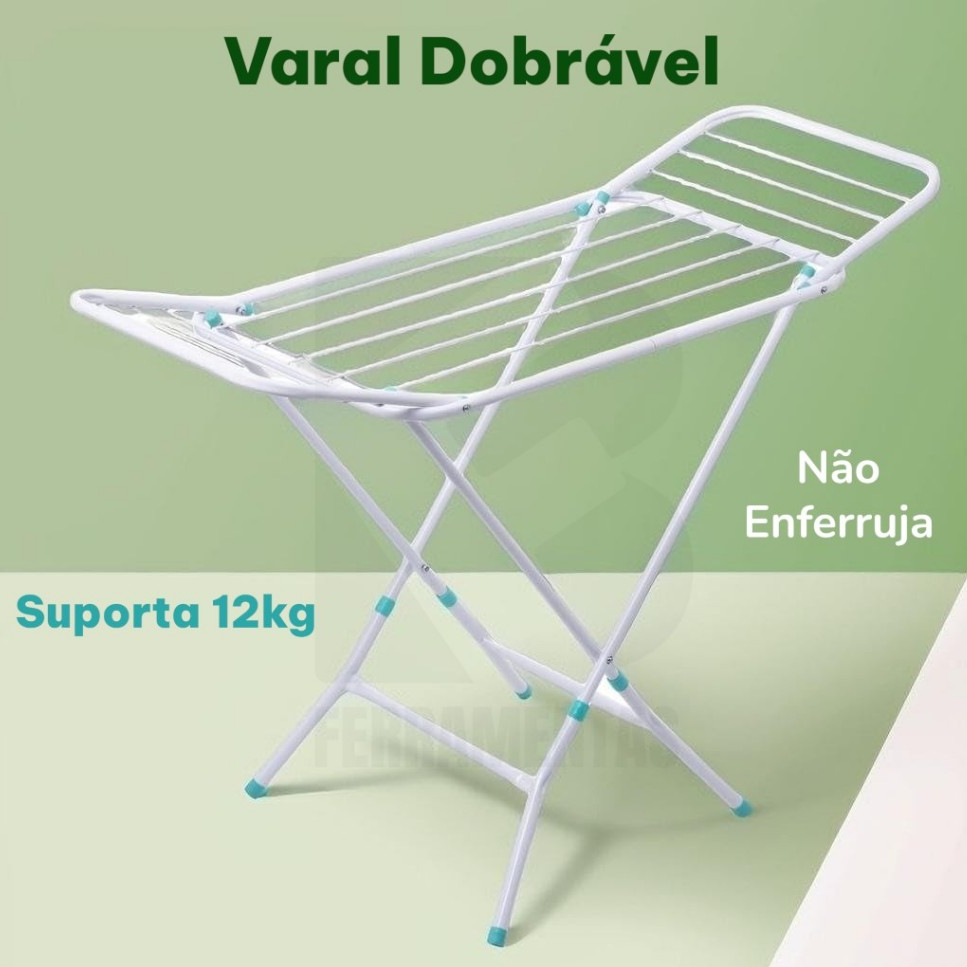 Varal Portátil De Chão Não Enferruja com Abas Dobrável Retrátil Branco resistent