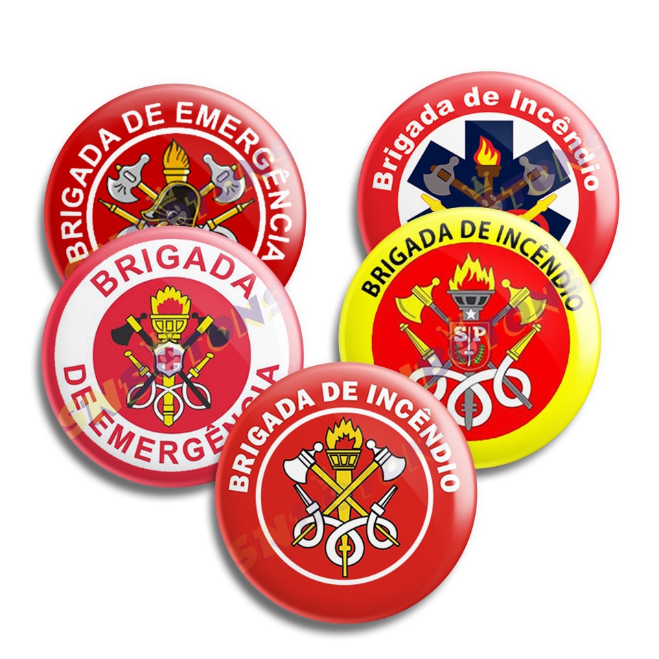 5 Botons Botton Brigada de Incêndio Emergência / Brigadista - ( Bottons Segurança do Trabalho ) - Pin Broche Alfinete