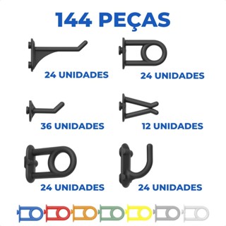 Kit 144 Ganchos para Painel Suporte de Ferramentas Plástico Organizador Parede Perfurado em Oferta na Shopee