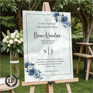 Placa Quadro Bem Vindos Iniciais e Data Personalizado Florido Azul Mdf em Oferta na Shopee