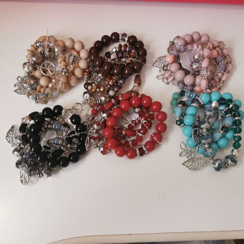 🍃 Pulseira Luxo Contas Metálicas Cristais Facetados Pingentes Folha Símbolo da Paz Bijuteria Fina Feminina P66055-12 em Oferta na Shopee