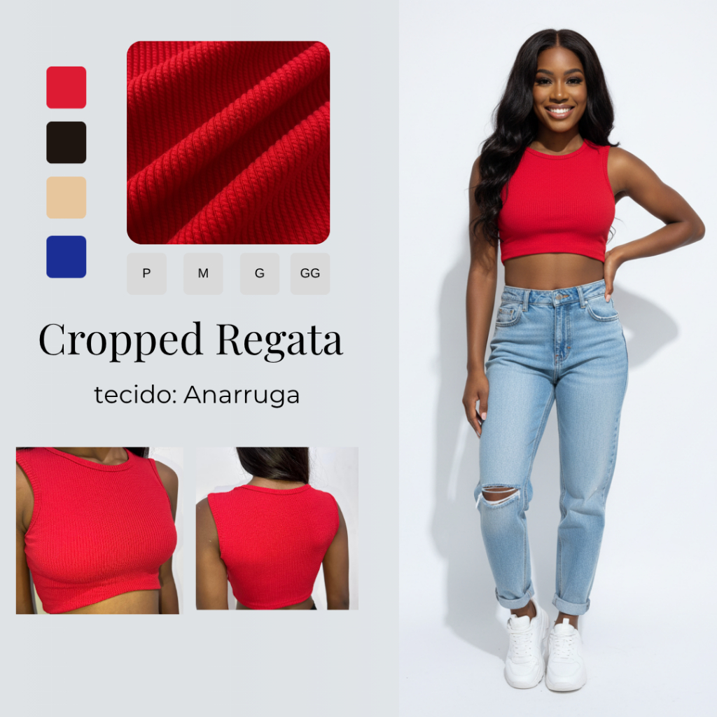 Cropped Blusinha Regata Croped Moda Blogueira Feminina Tendência Cropt canelado -Anarruga - Top