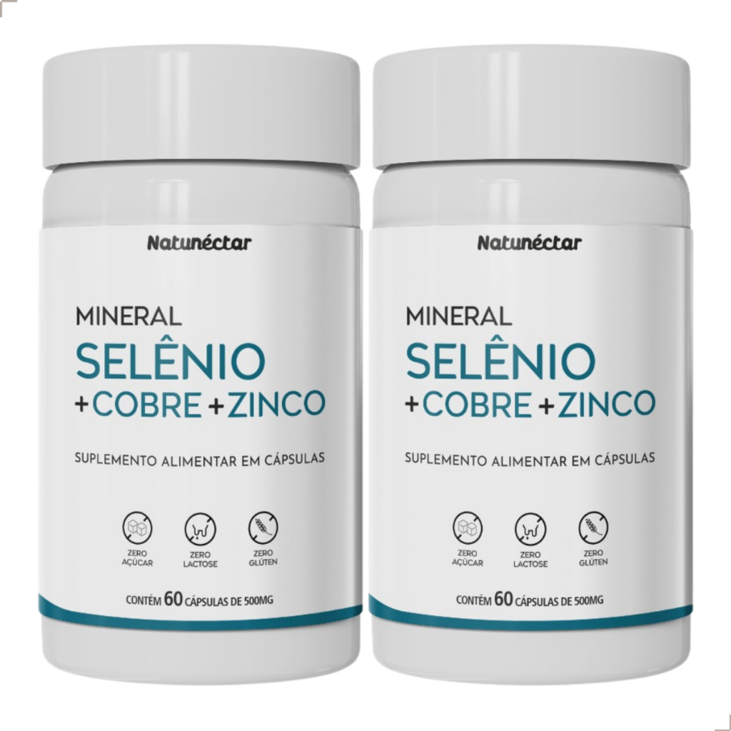 Kit 2 Frascos Selênio + Zinco Cobre Quelatos Suplemento Alimentar Natural  - 120 Cápsulas Natunectar em Oferta na Shopee