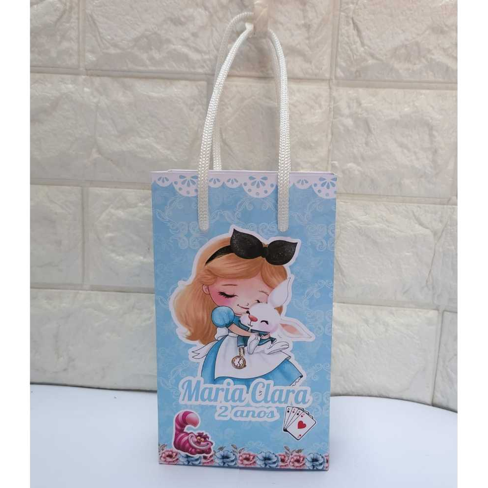 Sacolinha Surpresa Personalizada Alice no País das Maravilhas Lembrancinha Festa Infantil Pegue e Monte