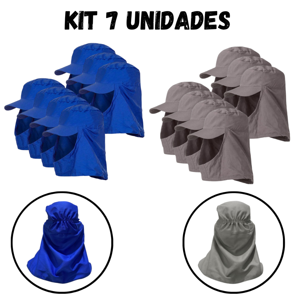 Kit 7 Touca Árabe Boné Brim Brascamp Com Aba Velcro E Elástico Proteção Contra Sol Segurança Ca49731