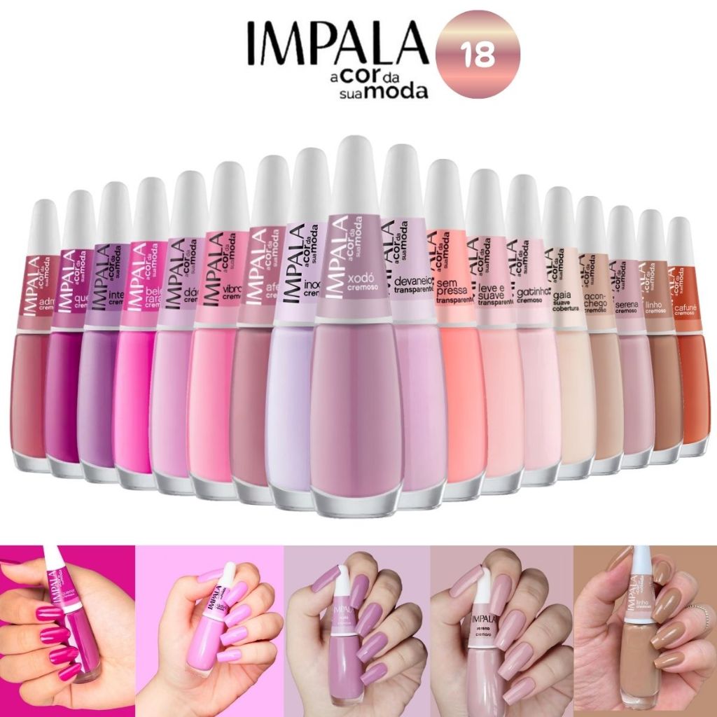 Esmalte Impala Kit Com 18 Cores Lilás Rosa Claras Vibrantes Lilas Rosa Claras Nude
