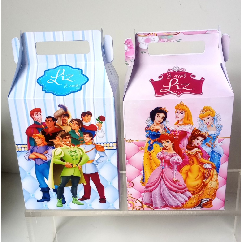 SACOLINHA/CAIXA MALETA GRANDE/BIG  PERSONALIZADA PARA LEMBRANCINHA - PRÍNCIPES E PRINCESAS.