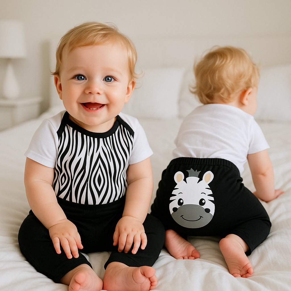 Conjunto Body Com Calça Bebê Menino – Estampa Zebra no Bumbum Tamanho de 01 a 04 Meses - Confortável e Estiloso