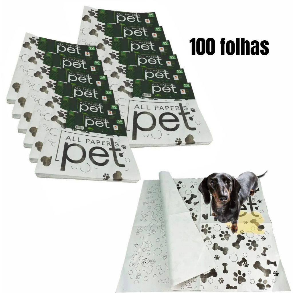 Kit Jornal Pet Higiênico 50/100/300/600 Folhas Biodegradável Atóxico Não Mancha em Oferta na Shopee