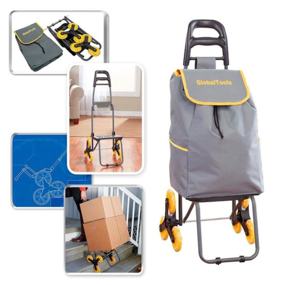 Carrinho Carga 3 Rodas 40Kg Subir Escada Trolley Dobrável Subida Degraus Carrinho Transporte