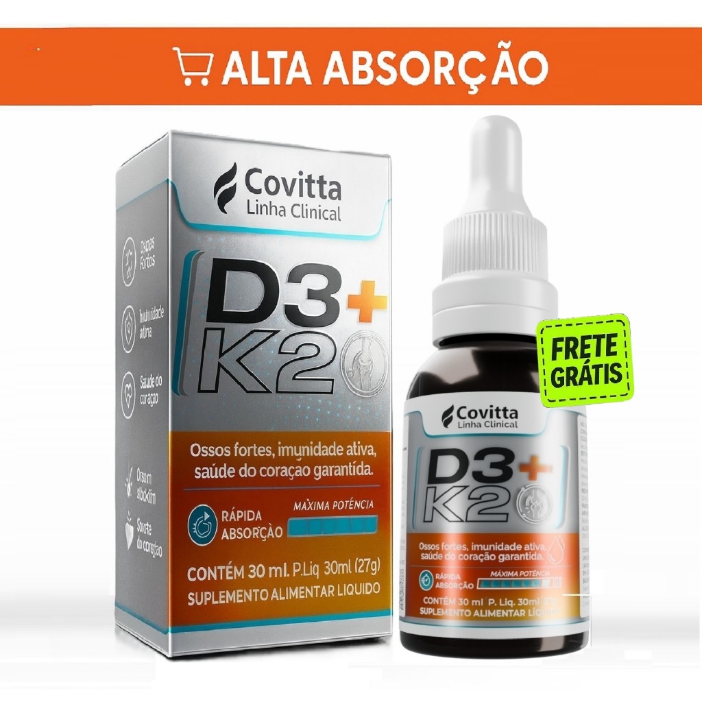 Vitamina D3 + K2 Gotas | Imunidade Ossos Saúde Óssea Alta Absorção 30ml - Covitta