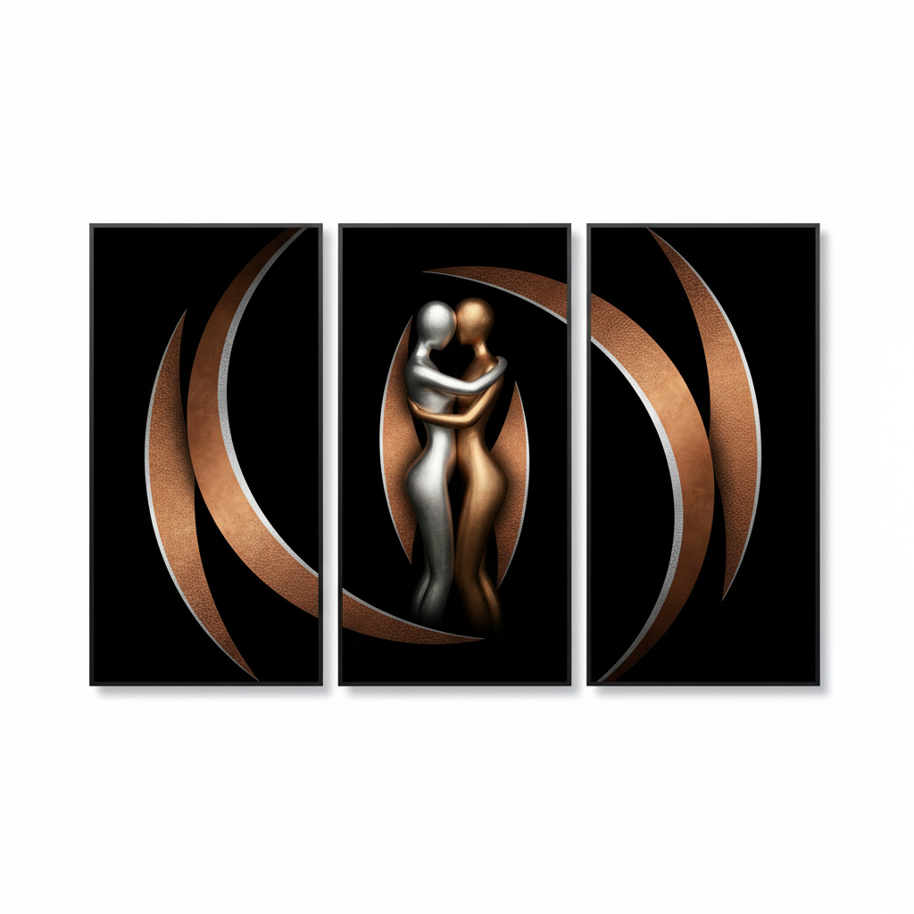 Kit 3 Quadros Decorativos Escultura Elegante Minimalista Arte Abstrata De Bronze E Metal