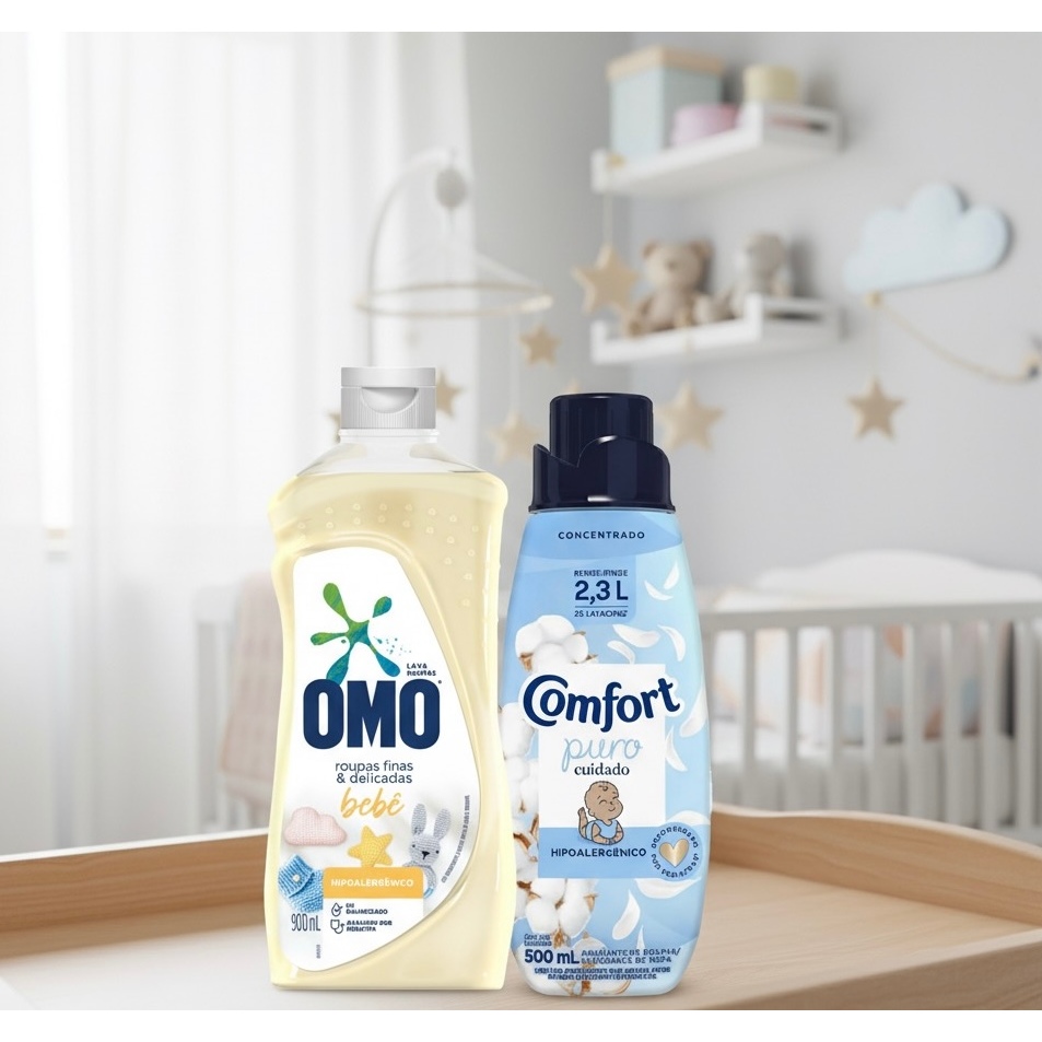 Kit OMO roupas finas e delicadas bebê 450 ml + Comfort concen. puro cuidado hipoalergênico 500ml