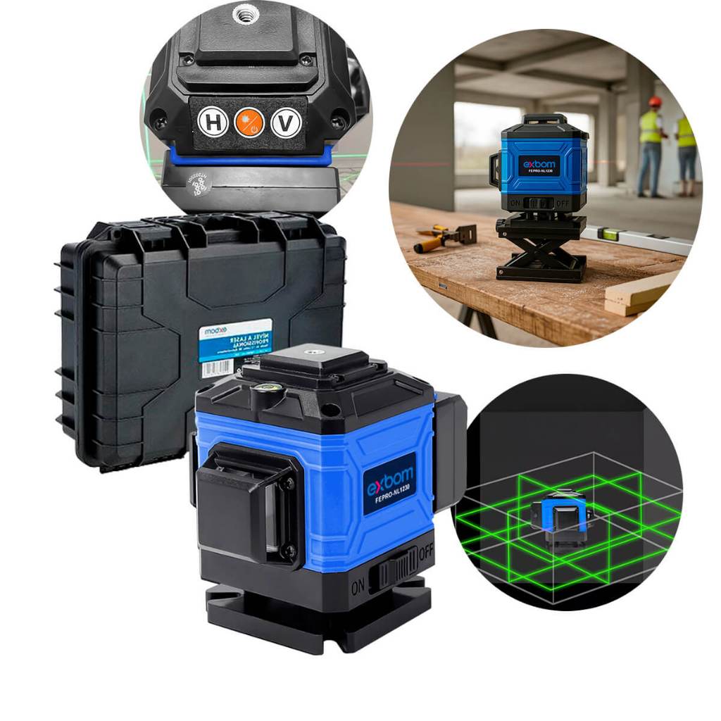 Nivel a Laser 12 Linhas 3D Autonivelante Recarregável Controle maleta