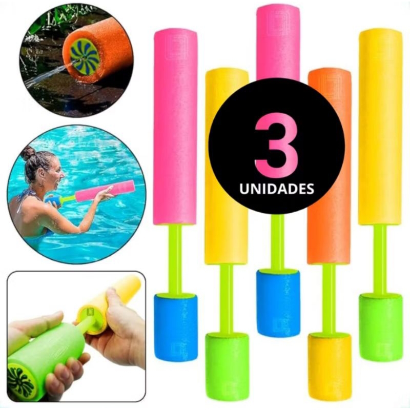 Kit 3 Lançadores de Água Power Jet – Brinquedo de Piscina | Espuma Flutuante | Verão, Praia