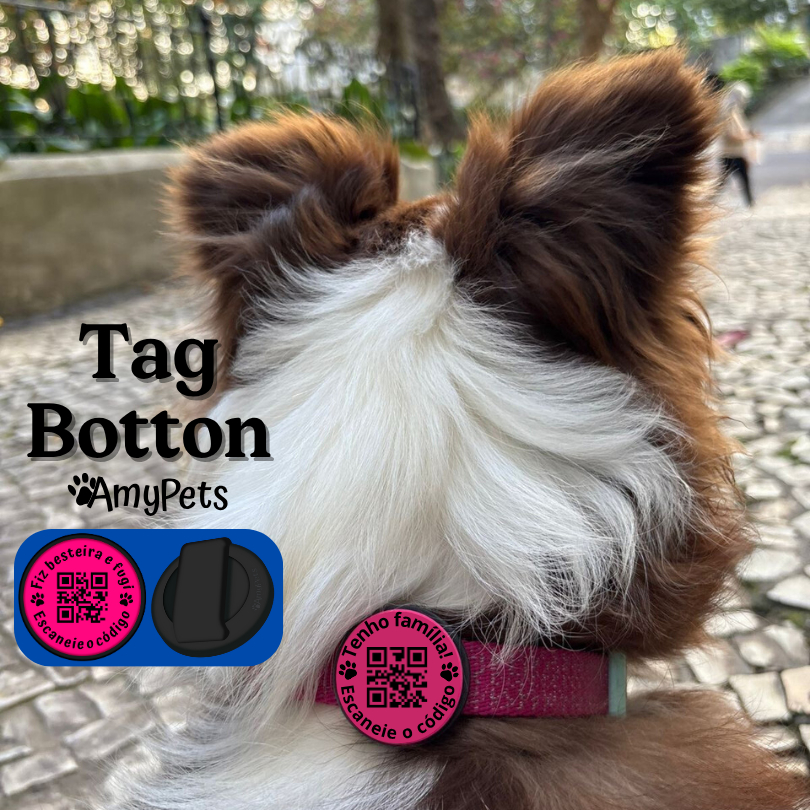 Case para AirTag 2 EM 1 - Tag Botton AmyPets com QR Code para coleiras de cães e gatos