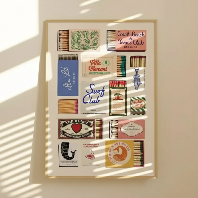 Quadro decorativo vintage coleção caixinhas de fósforo retrô (1 peça)