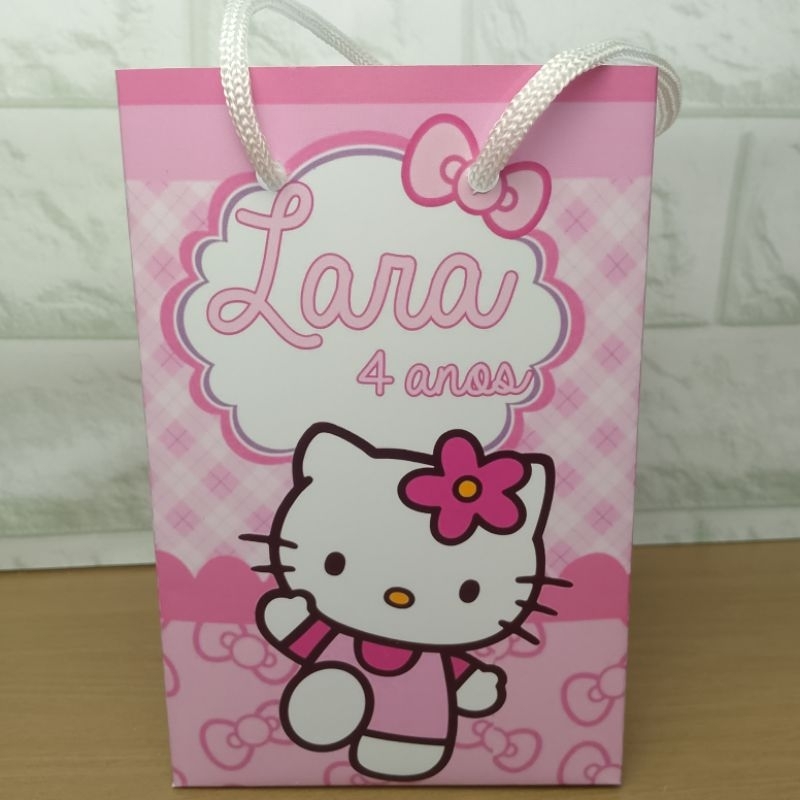 Sacolinha Surpresa Personalizada Tema Hello Kitty – Lembrancinha Festa Infantil Tema Rosa - Sacolinha (P)