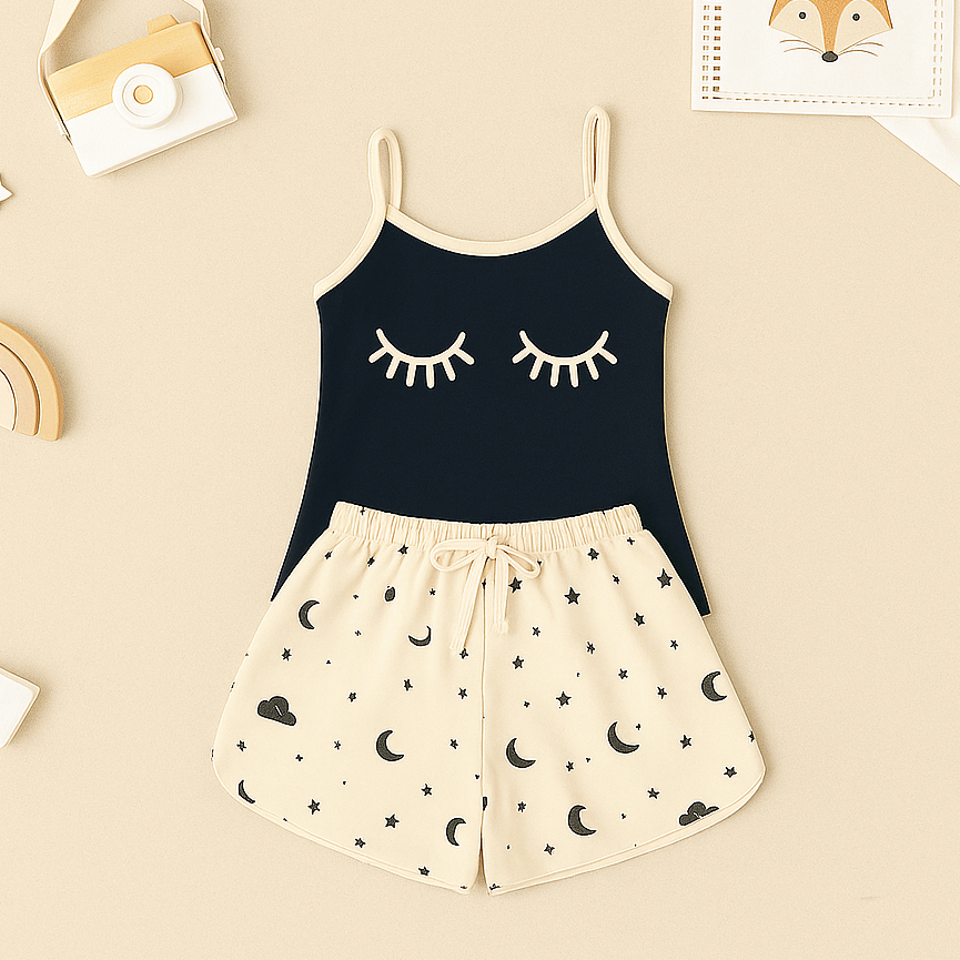 Baby Doll Cilios Fofo Preto Premium Pijama Feminino Adulto Short e Alça Fina Verao Confort...