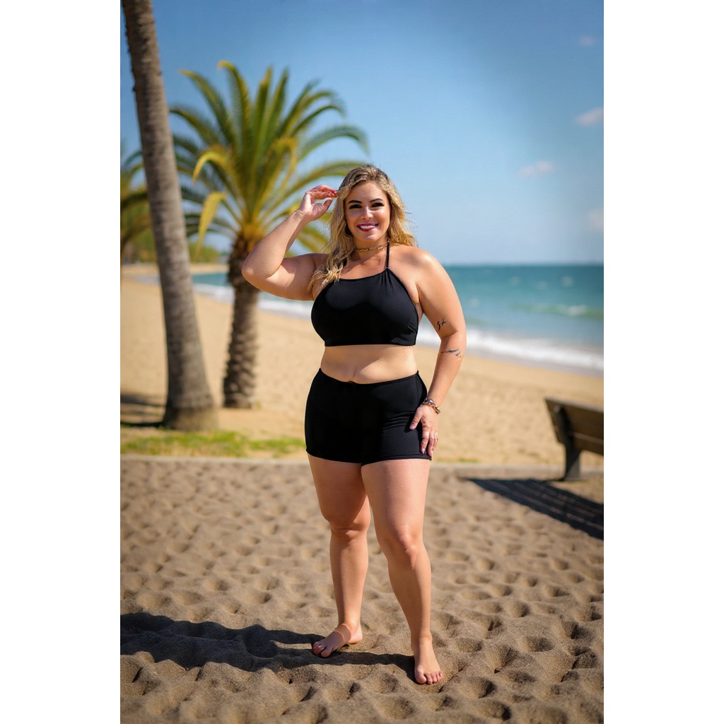 Biquíni Plus Size Cropped e Short. Moda Praia Plus Size