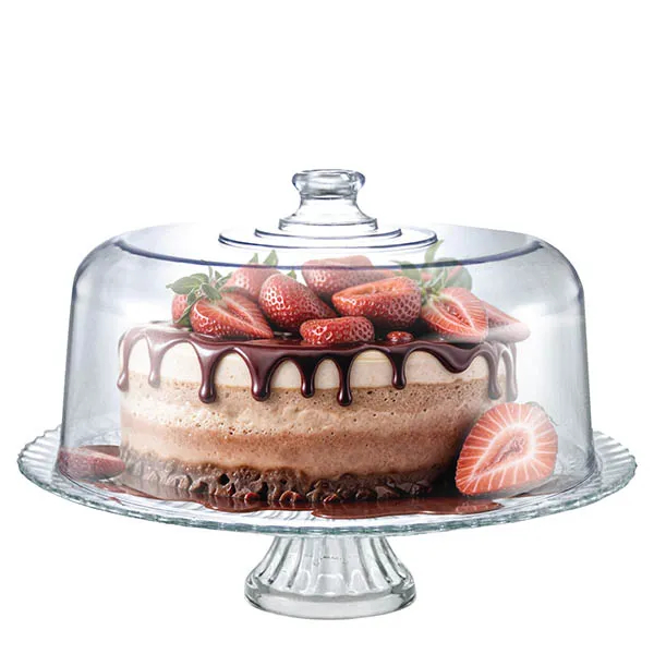Boleira de Vidro Viena com Tampa em Acrílico, Suporte para Bolo com Pé - Ruvolo
