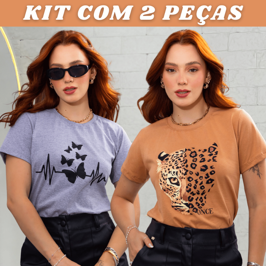 Kit 2 Blusa Feminina Estilosa Estampada T-Shirt Algodão Premium Manga Curta em Oferta na Shopee